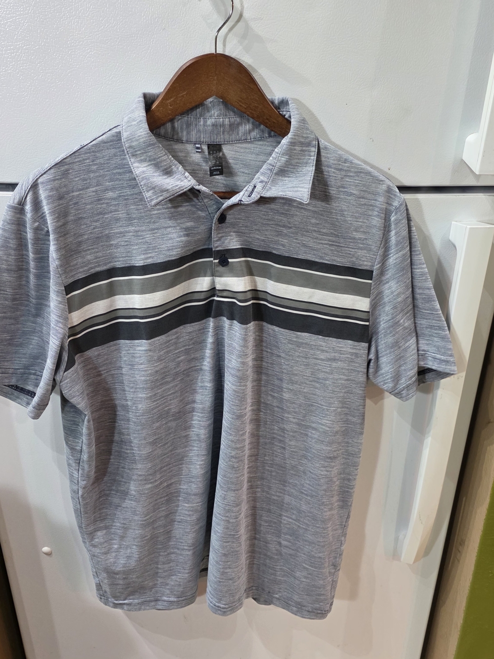 adidas Men's Light Gray Polo with Black and White Stripes